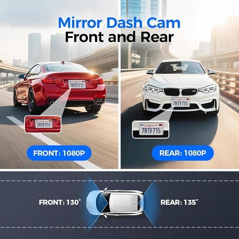 Mirror Dash Cam,Rear View Mirror Camera,10'' Smart Touch Screen,Dash Camera for Cars,G-Sensor,Loop Recording,Car Camera with Free 32GB Card in Saudi Arabia
