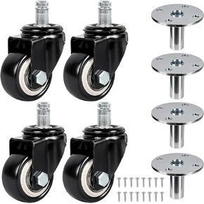 4 Swivel Caster Wheels & 4 Broad Brimmed Socket Plug Caster Set, Heavy-Duty Removable Casters with Bearings & Stem Inserts, Smooth Roll for Furniture, Piano, Equipment in Kuwait