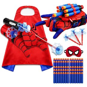 6 in 1 Hero Spider Web Shooters Toys Role-Playing Set, 2 pcs Wrist Foam Dart Launcher Shooters Set with Spider Cape, Mask, Gloves, 120 Soft Darts, 3 Suction Cup, Indoor Outdoor Party Favors for Kids in Kuwait