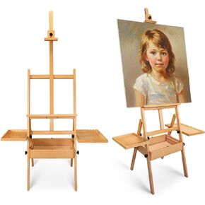 Foldable & Adjustable Wooden Art Easel with Storage Drawer Trays,Beech Wooden Easel for Painting,Artist Easel Stand for Painting,Standing Wood Easel Stand for Adult Student Studio,Stand Up Floor Easel in Kuwait
