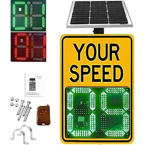 Solar Speed Warning Sign - LED Speed Feedback Display (2 Digits) with Wireless Remote, Overspeed Alert for School Zones, Traffic Safety 24x24 & 24x35 Options in Kuwait