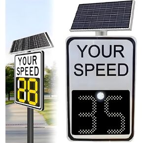 Solar Powered LED Speed Limit Sign, 24x35 Inch Traffic Feedback Board with Accessories, 2-Digit Radar Speed Display for Enhanced Road Safety in Kuwait