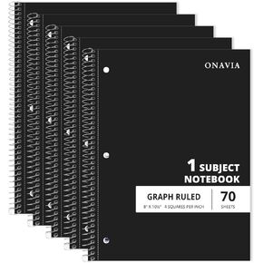 دفتر ملاحظات حلزوني بموضوع رسم بياني من ONAVIA، 5 عبوات، ورق شبكي 4x4، 8 بوصة × 10-1/2 بوصة، 70 ورقة، موضوع واحد، 3 فتحات مثقوبة للمدرسة والعمل، ألوان متنوعة in Kuwait