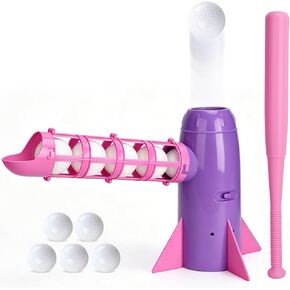 AuntyFey Auto Kids Baseball Pitching Machine, Pop Up Tball Trainer, Automatic Baseball Launcher for Kids 6-10, Batting Practice Equipment with 5 Plastic Balls & Bat, Lavender in Saudi Arabia