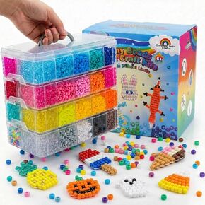 14000Pcs Pony Beads Kit, 40 Colors Rainbow Rave Kandi Beads for Bracelets with Neon Glow Beads Bulk for Hair Braiding DIY Friendship Jewelry Making Craft Kits (Shock Resistant Stackable Box, 9.2lb) in Kuwait