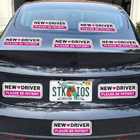 Stickios New Driver Stickers (Pink, Non-Magnetic) for Cars & Windows - Reusable, Removable, Paint-Safe Vinyl Decals - Made in USA (10.5x4 inches, 2-Pack) in Kuwait