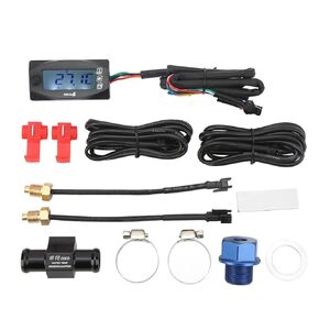4 in 1 Motorcycle Voltage Temperature Gauge DC12V, 60x30x13mm with Blue Backlight - Voltage, Time, Water & Oil Temperature Monitoring with Flash Warning for Universal Motorbike (M14*1.25) in Kuwait