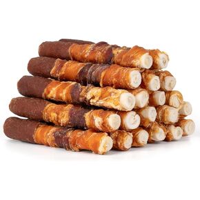 MON2SUN Dog Treats, Triple Flavor 6 Inch Chicken Liver Chicken Duck and Chicken Wrapped Rawhide Sticks, Teeth Cleaning Dog Snacks for Small and Medium Dogs, 17.6 oz (10 Count-Pack of 1) in Kuwait