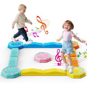 Holyton Balance Beam and Stepping Stones for Kids – 13PCS Light Up & Musical Toddler Balance Beam Obstacle Course, Non-Slip Sensory Toys for Toddlers 3-8, Indoor Outdoor Play, Gift for Boys Girls in Saudi Arabia