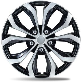 14 Inch Dual-Tone Black & Silver Wheel Covers Hubcaps for Steel Wheels, Set of 4, Adjustable Snap-On Design for Most Sedans, SUVs, Trucks & Vans, Tool-Free Install in Kuwait