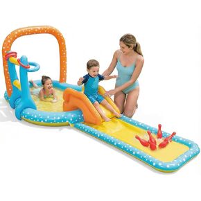 Inflatable Kiddie Pool with Dual Slides, Kids Splash Pool Play Center with Water Slide & Slip Slide, Outdoor Backyard Water Toy for Toddlers in Kuwait