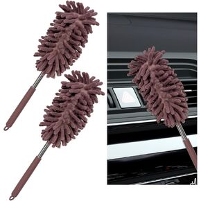 2PCS Car Interior Duster with Extension Pole, 11.8 to 30.5 Inch Retractable Dusters Washable Car Interior Cleaning Brush, Soft Scratch-Free Chenille Auto Dash Vent Window Duster (Light Pink) in Kuwait