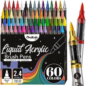 Chalkola 36 Acrylic Paint Markers Brush Tip - Flexible Brush Acrylic Marker, No Bleed, Waterproof Paint Pens for Coloring Book, Canvas, Rock Painting, Professional Artists, Crafts - Water Based Ink in Saudi Arabia