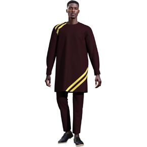 UOUNUT African Clothes for Men Patchwork African Long Sleeve Shirts and Pants Dashiki Outfits Slim Fits Mens African Attire in Kuwait