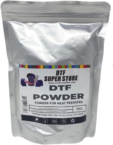 مسحوق RockRose DTF أبيض 250 جرام/9 أونصة لاصق يذوب بالحرارة، مسحوق نقل DTF لا يتكتل للتسامي، متوافق مع جميع الأقمشة بما في ذلك الجينز/القمصان القطنية in Kuwait