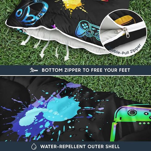 Wake In Cloud - Kids Sleeping Bag for Boys Toddlers, Camping in Warm Cold Weather, Backpacking Lightweight Compact Outdoor Liner for 3 Seasons Summer Spring Fall, Gamer Navy Blue in Saudi Arabia