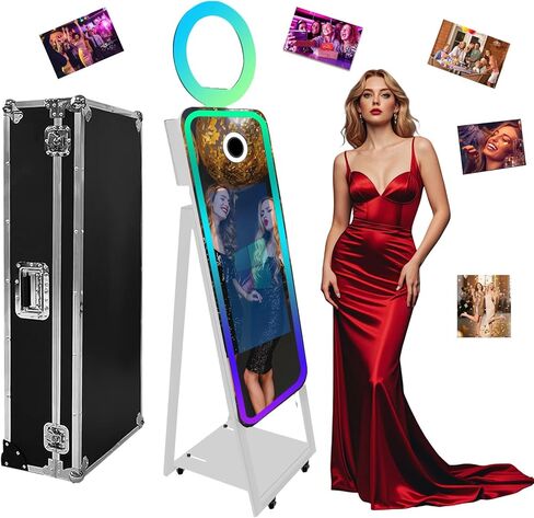Portable 40 Inch Touch Screen Magic Mirror Booth Machine Flight Case Packing Mirror Photo Booth Selfie Photobooth for Weddings Parties Events (Machine+Camera+Printer+Backdrop) in Saudi Arabia