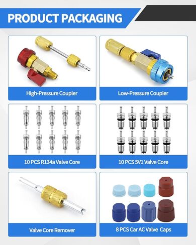 31 PCS R134A Valve Core Quick Remover Installer Tool Kit, High Low Pressure AC Valve Core Removal Tool, R134A Valve Core AC Service Port Cap Valve Stem for Refrigerant Air Conditioner System in Kuwait