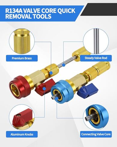 31 PCS R134A Valve Core Quick Remover Installer Tool Kit, High Low Pressure AC Valve Core Removal Tool, R134A Valve Core AC Service Port Cap Valve Stem for Refrigerant Air Conditioner System in Kuwait