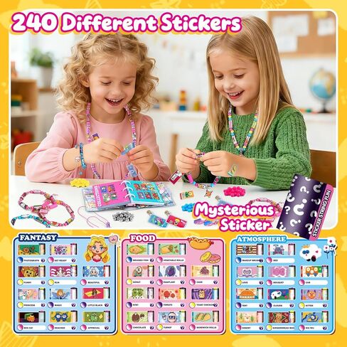 jhtigre Sticker Bracelet for Kids, Bead Bracelet Making Kit with 240 Mini Stickers, Collection Book, 10 Metal Charm Pendants, DIY Bracelets & Necklaces Jewelry Kit, Wearable Toys for Girls Gifts in Kuwait