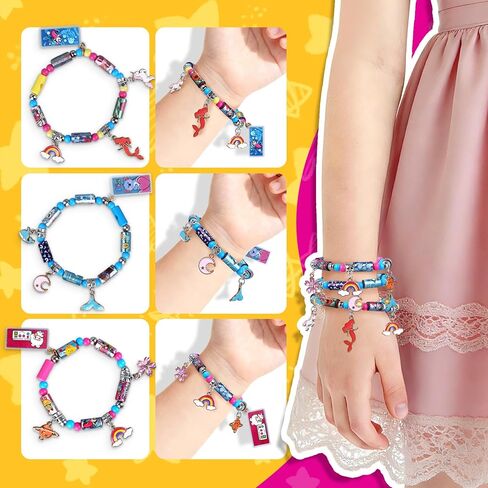 jhtigre Sticker Bracelet for Kids, Bead Bracelet Making Kit with 240 Mini Stickers, Collection Book, 10 Metal Charm Pendants, DIY Bracelets & Necklaces Jewelry Kit, Wearable Toys for Girls Gifts in Kuwait