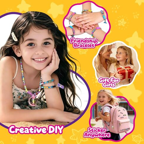 jhtigre Sticker Bracelet for Kids, Bead Bracelet Making Kit with 240 Mini Stickers, Collection Book, 10 Metal Charm Pendants, DIY Bracelets & Necklaces Jewelry Kit, Wearable Toys for Girls Gifts in Kuwait
