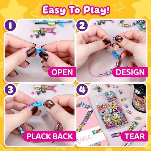jhtigre Sticker Bracelet for Kids, Bead Bracelet Making Kit with 240 Mini Stickers, Collection Book, 10 Metal Charm Pendants, DIY Bracelets & Necklaces Jewelry Kit, Wearable Toys for Girls Gifts in Kuwait