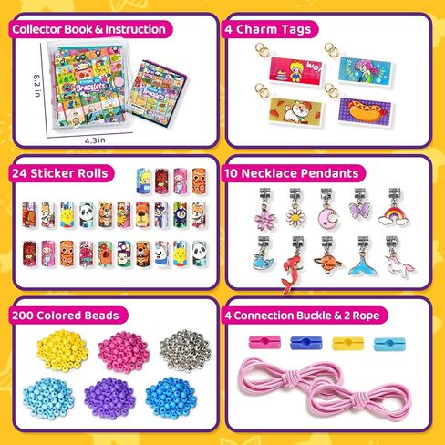 jhtigre Sticker Bracelet for Kids, Bead Bracelet Making Kit with 240 Mini Stickers, Collection Book, 10 Metal Charm Pendants, DIY Bracelets & Necklaces Jewelry Kit, Wearable Toys for Girls Gifts in Kuwait