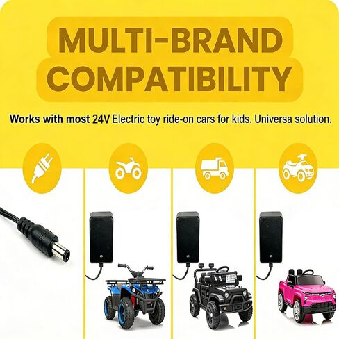 24 Volt Charger for Kids Ride On Toys, Universal Battery Charger for Children Ride On Car, 70 Inches Long with Charging Indicator Light, Compatible with 24V Kids Electric Cars in Kuwait
