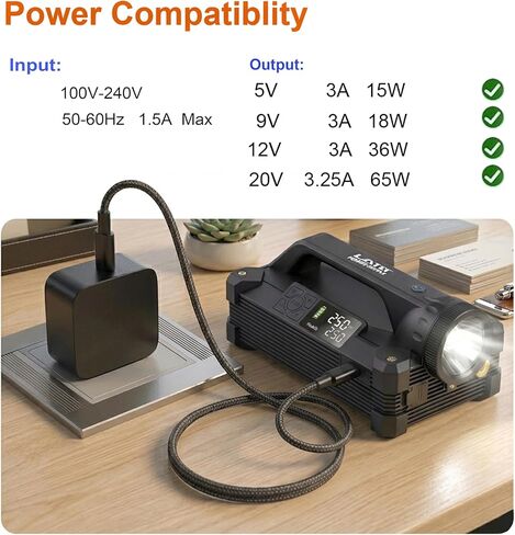 LATIT 65W USB C Charger Block Fast Charging, Compact PD Wall Charger for LATIT Jump Starters, Compatible with USB-C Laptops, Tablets, Phones, Switch, 1-Port Type C Power Adapter-Black in Kuwait