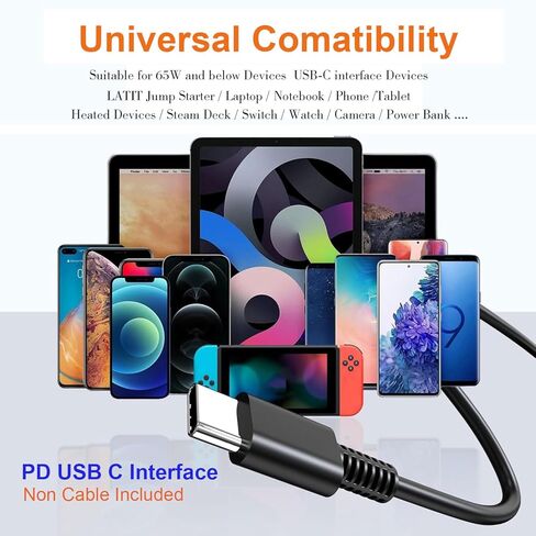 LATIT 65W USB C Charger Block Fast Charging, Compact PD Wall Charger for LATIT Jump Starters, Compatible with USB-C Laptops, Tablets, Phones, Switch, 1-Port Type C Power Adapter-Black in Kuwait