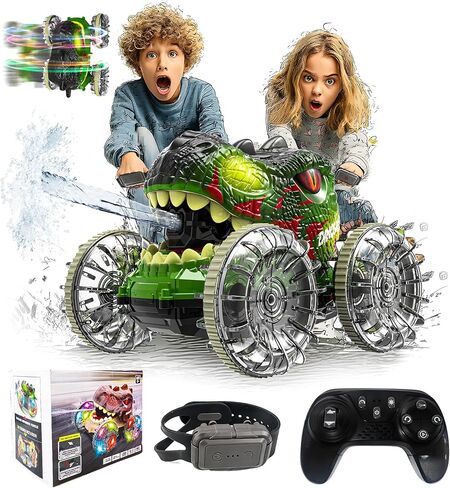BEZGAR Monster Truck Toys - Pool Toys for Kids with Light, Remote Control Car for Water & Land with Water Gun, Dinosaur Toys with 360° Spins and Drifting, Remote Control Car for Boys 4-7 in Kuwait