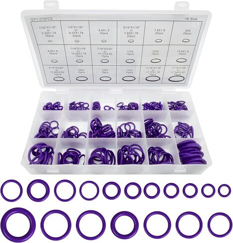 270 PCS Car AC O Ring Kit, AC Seal Kit, 18 Sizes Vehicle Compressor Fluorine Rubber O-Ring Assortment Kit, Car Air Conditioning Sealing Gasket Washers for Door Window Home Appliances (Purple) in Kuwait