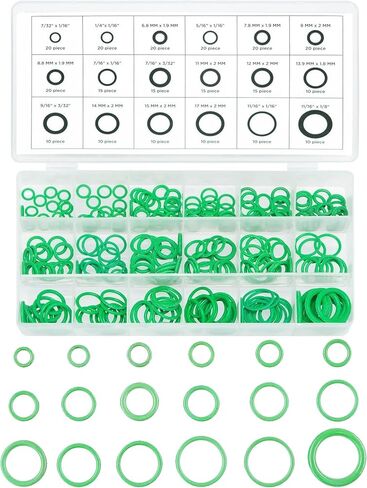 270PCS Seal Gasket Washer, Car Air Conditioning AC O Ring Kit, Seal O-Ring Assortment Kit, Universal Vehicle Repair Tool for Door, Window, Home Appliances (Green) in Kuwait