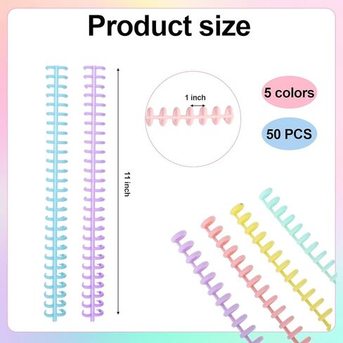 50 Pcs Comb Binding Spines 1/2" Diameter 30 Ring Plastic Binder Combs and Spiral Binding Coils, Spiral Coils for Student Teacher Business Document File Notebook File Making (Colorful) in Kuwait