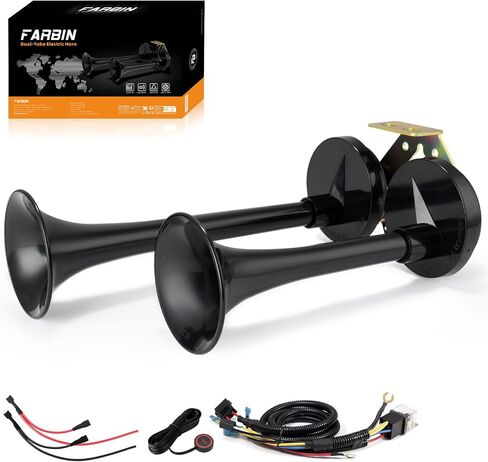 FARBIN Train Horns 12V Electric Truck Horn Loud Dual Car Horns with Bracket for Semi Truck Pickup SUV Boat (Black) in Kuwait
