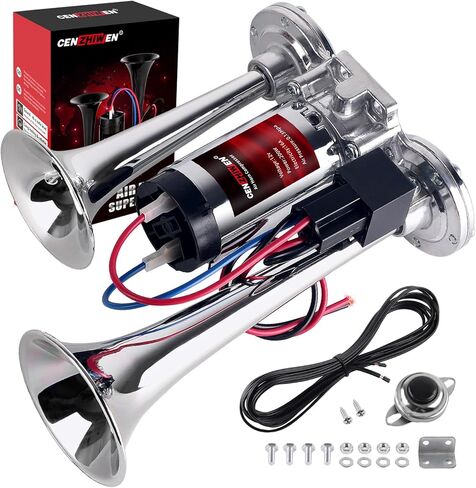 Air Horn for Car/Trucks, 150dB Super Loud Train Horn,with All-in-One 12V Air Compressor,Car Horn-Universal Fit for Any 12V SUV/Motorcycle/Trucks/Pickup/Boats (silvery) in Kuwait