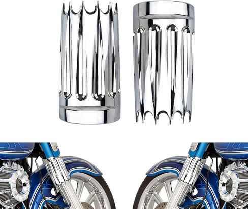 أغطية أحذية منزلق الشوكة العلوية أغطية واقية منزلق لأحذية الشوكة متوافقة مع Harley Touring Street Glide Road Glide Electra Glide Road King Trike 1980-2024 باللون الأسود والكروم قطعتان in Kuwait