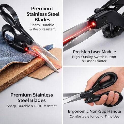 Professional Laser Guided Sewing Scissors for Fabric Paper Gift Wrapping DIY Crafts Straight Cut Ergonomic Handle (Black) in Kuwait
