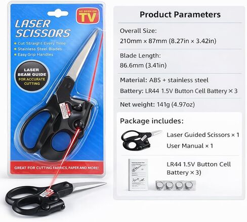 Professional Laser Guided Sewing Scissors for Fabric Paper Gift Wrapping DIY Crafts Straight Cut Ergonomic Handle (Black) in Kuwait