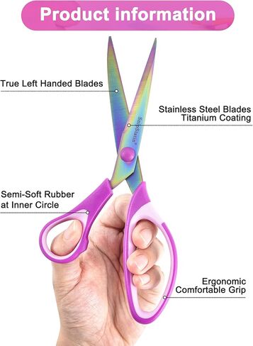 Left Handed Scissors All Purpose,Titanium Coating Sharp Blades, 8.5 Inches Stainless Steel Adult Scissors for School Office Home Crafting Sewing Cutting Fabric Paper, 3-Pack in Kuwait