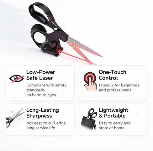 Professional Laser Guided Sewing Scissors for Fabric Paper Gift Wrapping DIY Crafts Straight Cut Ergonomic Handle (Black) in Kuwait