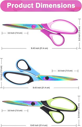 Left Handed Scissors All Purpose,Titanium Coating Sharp Blades, 8.5 Inches Stainless Steel Adult Scissors for School Office Home Crafting Sewing Cutting Fabric Paper, 3-Pack in Kuwait