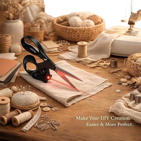 Professional Laser Guided Sewing Scissors for Fabric Paper Gift Wrapping DIY Crafts Straight Cut Ergonomic Handle (Black) in Kuwait