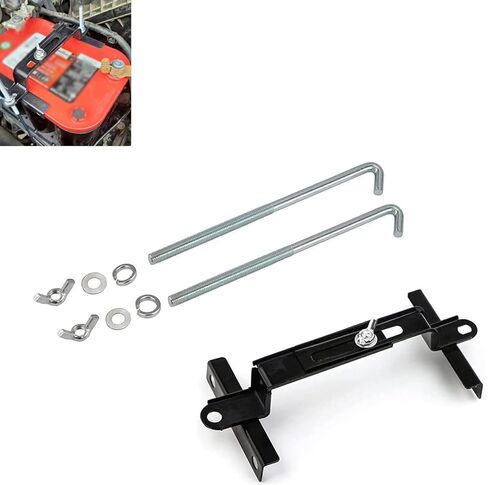 Adjustable Car Battery Hold Down Tray, Stainless Steel Secure Fixing Battery Crossbar Holder, Heavy Duty 11" Battery Bracket with J Bolt, Universal for Car, Boat, Marine (Black) in Kuwait