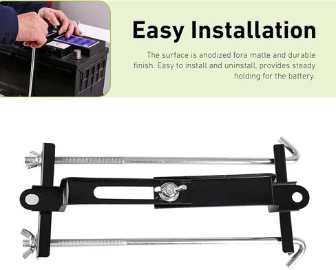 Adjustable Car Battery Hold Down Tray, Stainless Steel Secure Fixing Battery Crossbar Holder, Heavy Duty 11" Battery Bracket with J Bolt, Universal for Car, Boat, Marine (Black) in Kuwait
