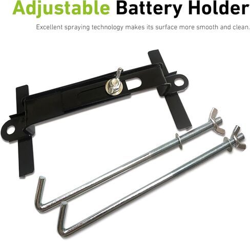 Adjustable Car Battery Hold Down Tray, Stainless Steel Secure Fixing Battery Crossbar Holder, Heavy Duty 11" Battery Bracket with J Bolt, Universal for Car, Boat, Marine (Black) in Kuwait