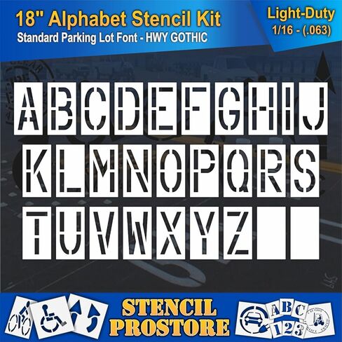 Pavement Stencils - 18 inch Alphabet KIT Stencil Set - (28 Piece) - 18" x 9" x 1/16" (63 mil) - Light-Duty in Kuwait