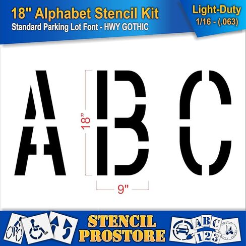Pavement Stencils - 18 inch Alphabet KIT Stencil Set - (28 Piece) - 18" x 9" x 1/16" (63 mil) - Light-Duty in Kuwait