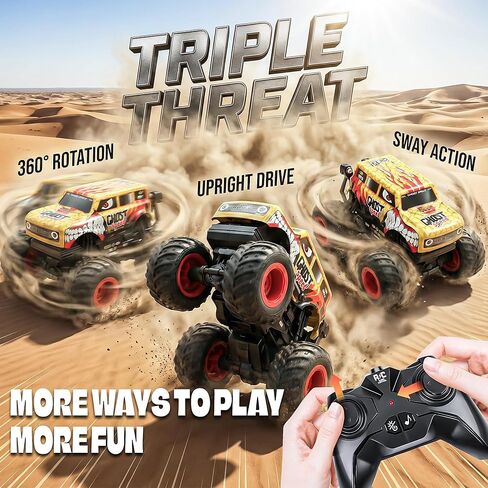 BEZGAR Monster Truck Toys, Remote Control Monster Truck with Dancing Spins, Lights & Music, 1:20 Remote Control Car for Boys 4-7, 5 6 7 8 9 10 +Year Old Boys Birthday Gifts (Yellow) in Kuwait